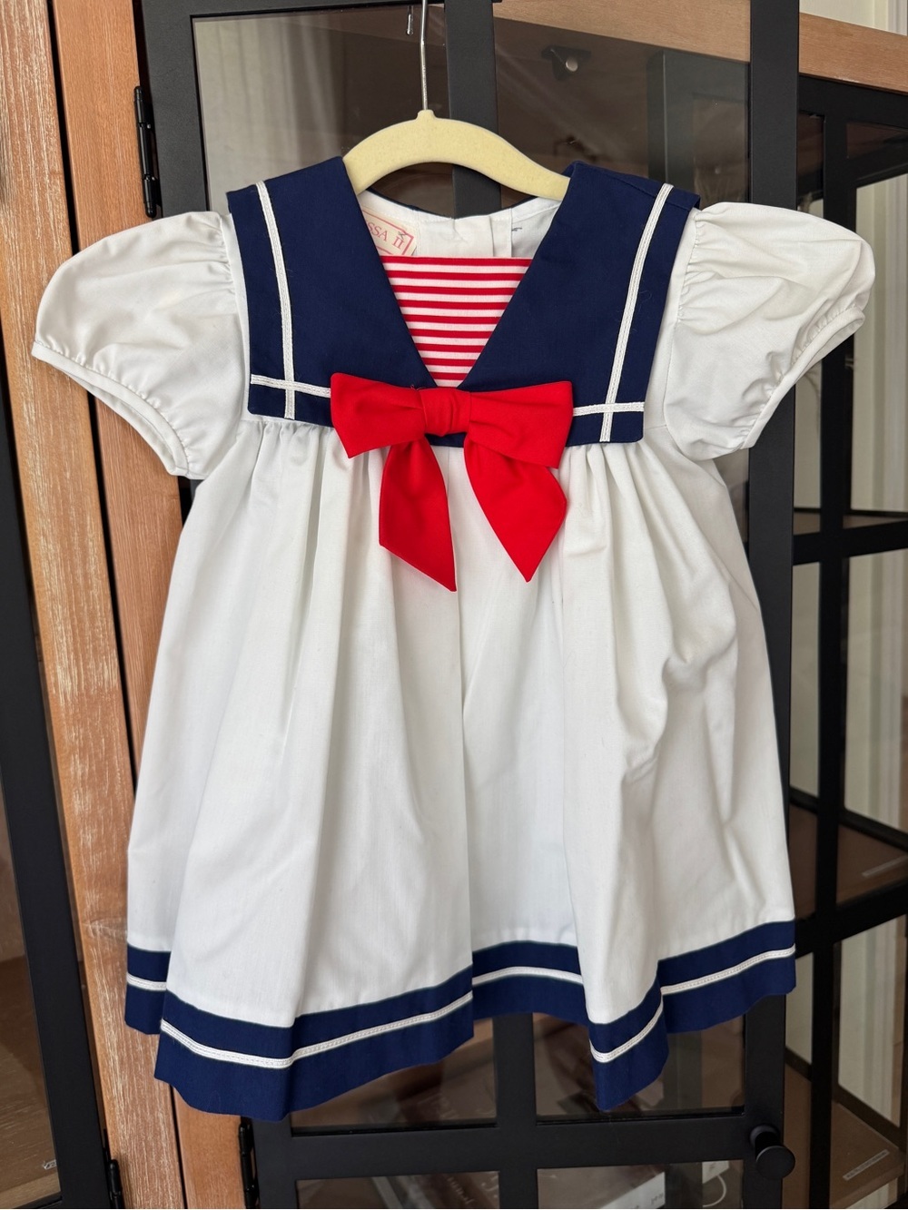 Vintage sailor dress collar bow navy toddler girl striped short sleeve nautical